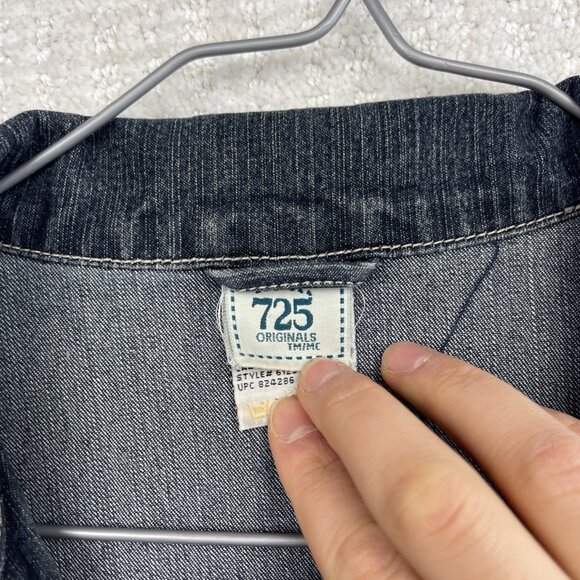 Y2K 725 Originals Dark Blue Denim Moto Cafe Racer Jacket Military Wom Sz S 2000s - Picture 5 of 13